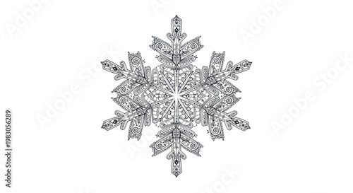Intricate Snowflake Macro Detail - Unique Crystal Pattern on White Background