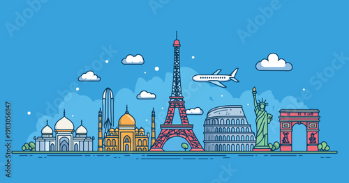 Global Travel and Tourism with Famous Landmarks