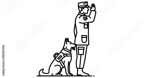 Military Service Member and Military Working Dog in Uniform