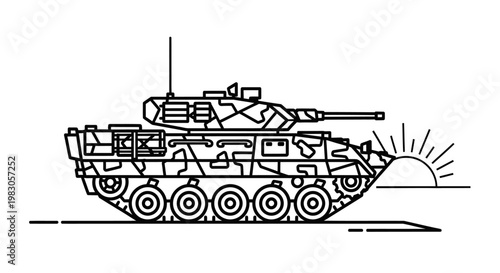 Military Tank Silhouette with Sunrise Background