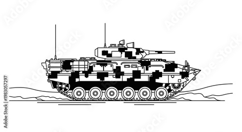 Modern Armored Fighting Vehicle with Camouflage Pattern on Tracks