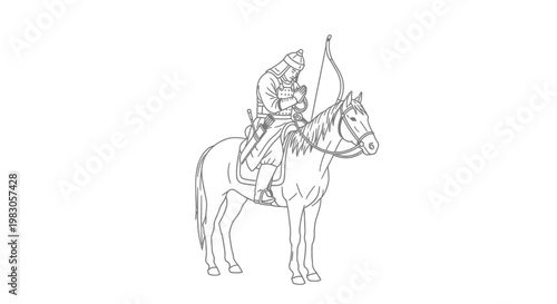 Mongol Warrior Archer on Horseback - Historical Illustration