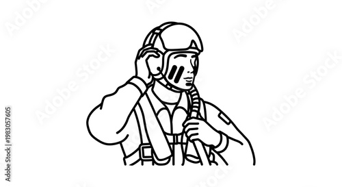 Pilot in helmet and oxygen mask, preparing for flight, military aviation concept