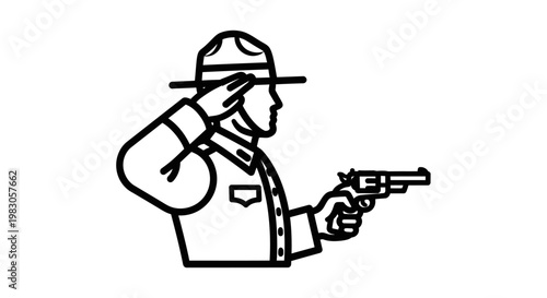 Police officer saluting with a gun, law enforcement, justice, authority, security, crime prevention