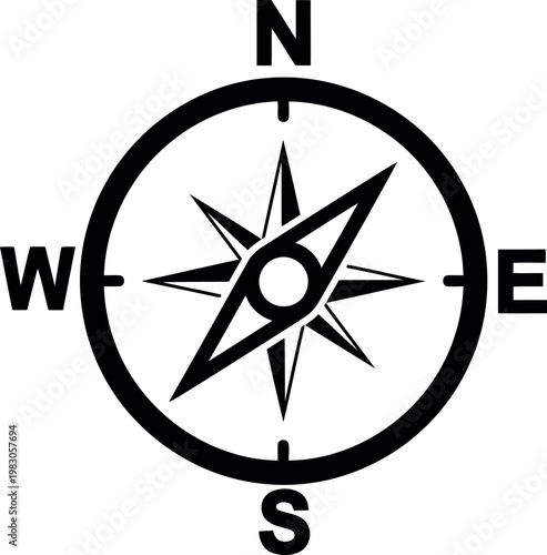 Classic compass rose navigation symbol with cardinal directions isolated design