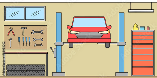 Car service interior graphic color sketch illustration vector 