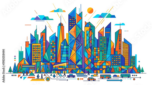 Vibrant City Skyline with Skyscrapers.