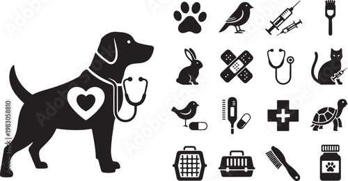 Veterinary care for pets and animals illustration