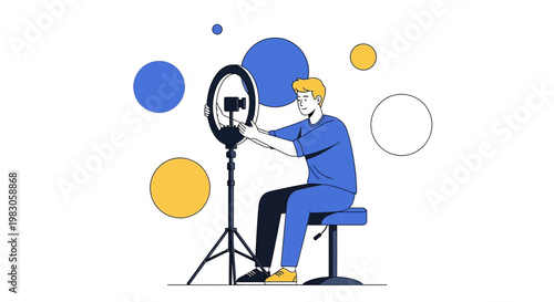 Man setting up ring light and camera for content creation