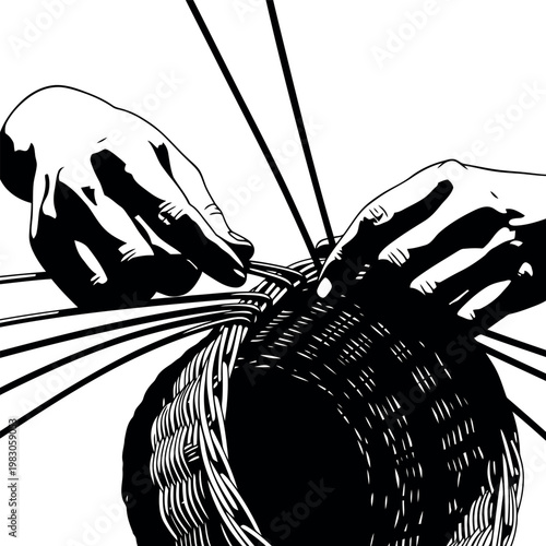 Hands Playing Guitar Strings With Musical Notes Radiating Outward