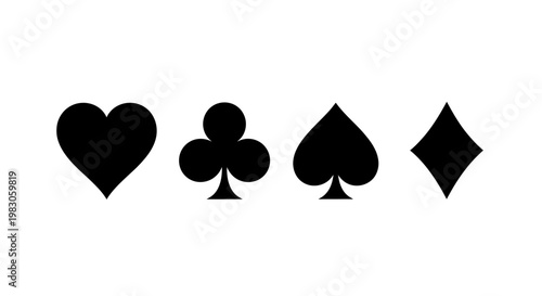 Four Black Playing Card Suits on White Background