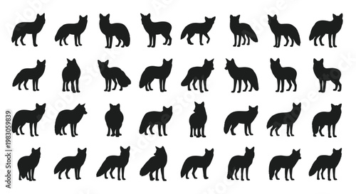Fox Silhouettes: Diverse Poses Collection, Vector Art