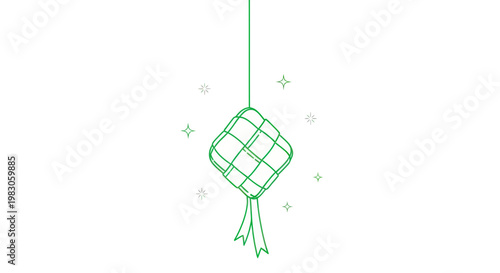 Ketupat Eid Celebration Hanging Decoration Minimalist Green Outline Vector