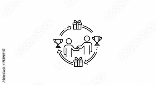Exchange of gifts and rewards between two people, shown in a circular flow