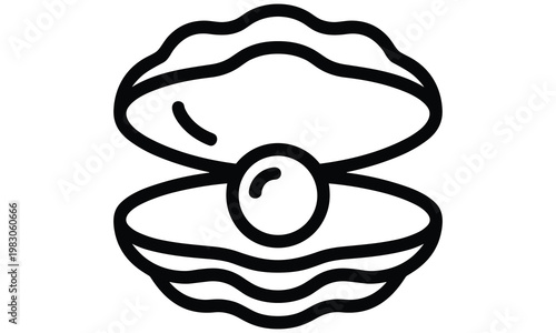 Bild auf Leinwand Simple line art illustration of an open oyster shell with a pearl inside