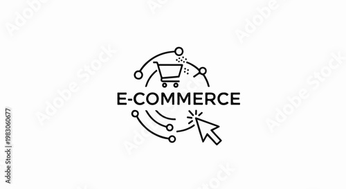Minimalist e-commerce icon shopping cart, cursor, and abstract network