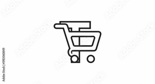 Minimalist line art of a shopping cart