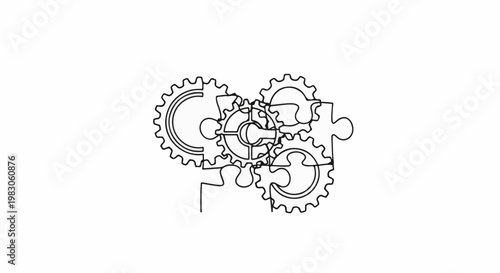 Abstract gears and puzzle pieces interlocked, suggesting complexity and unity