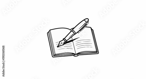 Outline of a fountain pen writing in an open book