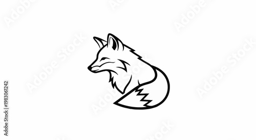 Stylized black outline of a fox head and tail on a white background