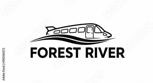 Stylized bus symbol with sweeping lines above bold black text