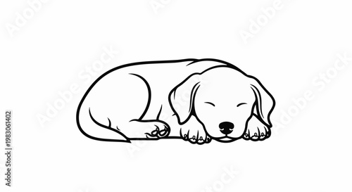 Stylized line drawing of a peaceful puppy resting with eyes closed