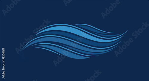 Abstract blue wave-like strokes against a dark blue background