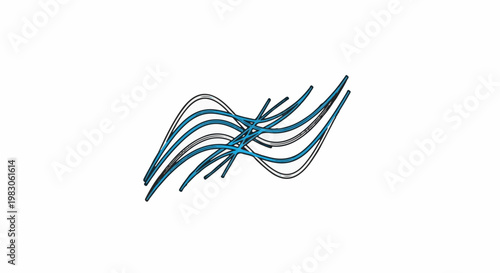 Abstract blue wavy lines crossing and intertwining on white background