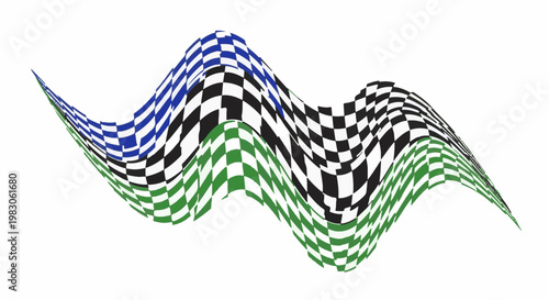 Abstract checkered wave with blue, green, and black patterns