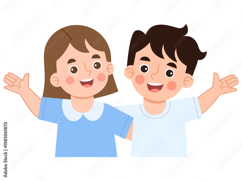 Fototapeta premium Illustration of Happy Children Waving Hello