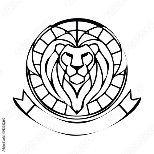 minimalist lion head emblem in circular geometric monogram design
