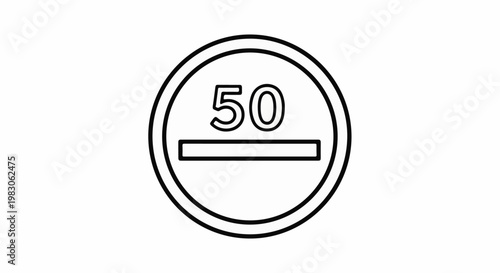 Stylized minimalist graphic of a circular sign with number fifty and bar