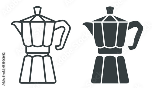 moka pot espresso coffee maker outline and filled vector icon set isolated on transparent background