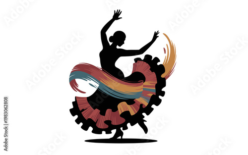 International Dance Day greeting banner with female dancer silhouette and terracotta paint stroke illustration
