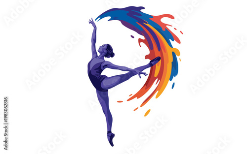 Artistic International Dance Day banner with ballerina silhouette and colorful paint splash illustration