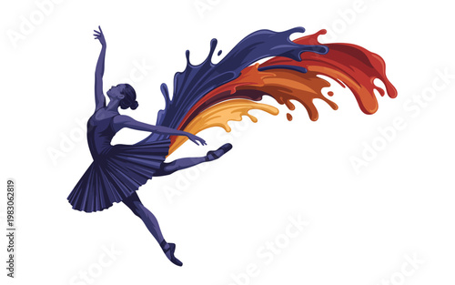 Artistic International Dance Day banner with ballerina silhouette and colorful paint splash illustration