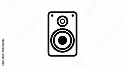 Black icon of a speaker with two cones against white background