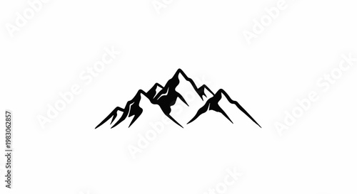 Black silhouette of jagged mountain peaks against a white background