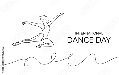Minimalist single line art ballerina illustration for International Dance Day April 29 poster