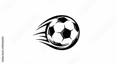 Dynamic black and white illustration of a soccer ball in motion