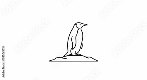 Simple line drawing of a penguin standing on a rock
