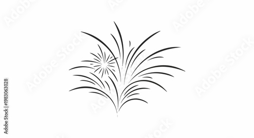 Black stylized drawing of a firework burst on a white background