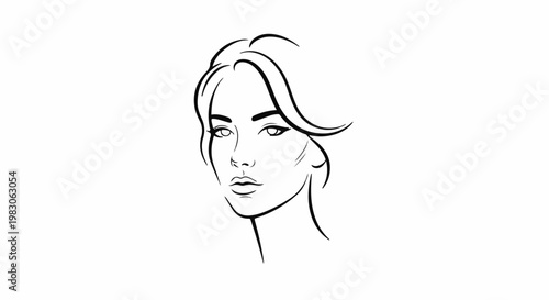 Elegant woman's face captured in a minimalist black and white line drawing