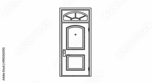 An outline illustration of a double-panel door with a fanlight