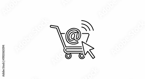 Online shopping cart icon with at symbol and cursor