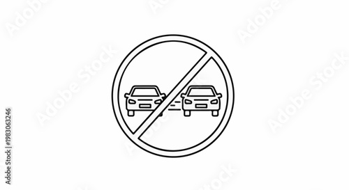 Circle with diagonal line across two cars, symbolizing prohibition