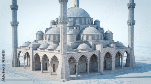 A detailed blueprint transforms into a magnificent mosque. This architectural design showcases a grand religious structure.