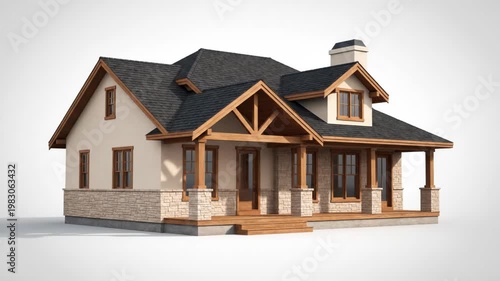 A detailed blueprint transforms into a beautiful modern house. Watch the architectural design process unfold in 3D.