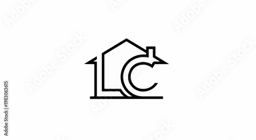 Minimalist black outline of a house with an integrated letter C inside