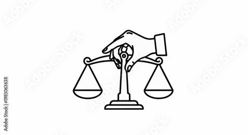 Hand holding judicial scales, representing justice and balance